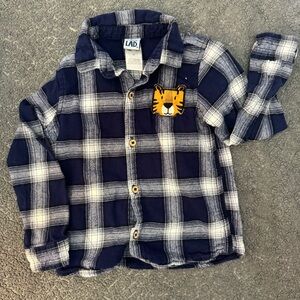 5/$20 Good Lad Kids Blue Plaid Flannel Shirt with Tiger Patch 4T